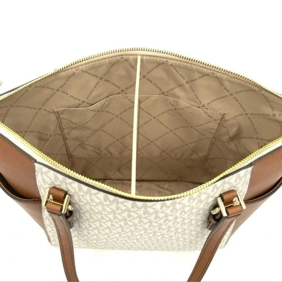 Michael Kors Charlotte Large Top Zip Tote Bag Vanilla/Brown (NWT) - Picture 8 of 9